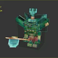 Pixelated Green Horned Game Character With Glowing Blue Flame Red Eyes Holding Weapon 3d model
