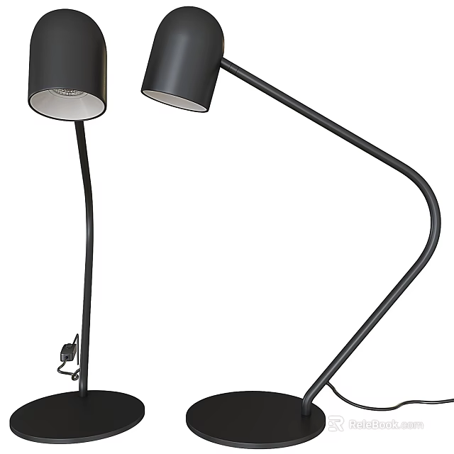 Sleek Black Modern Desk Lamp With Adjustable Arm And Stable Round Base 3d model 