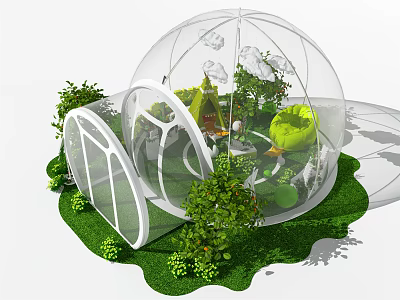 Elegant Villa Balcony Featuring Transparent Spherical Design Green Plants And Outdoor Seating 3d model