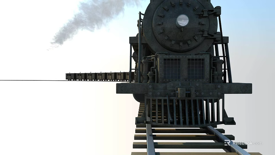 Vintage Steam Locomotive Emitting Smoke On Railway Tracks Pulling Cargo Wagons 3d model 
