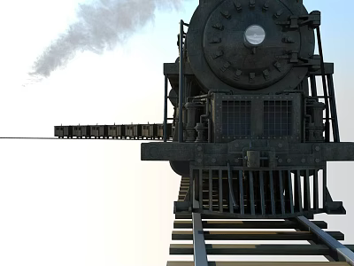 Vintage Steam Locomotive Emitting Smoke On Railway Tracks Pulling Cargo Wagons 3d model