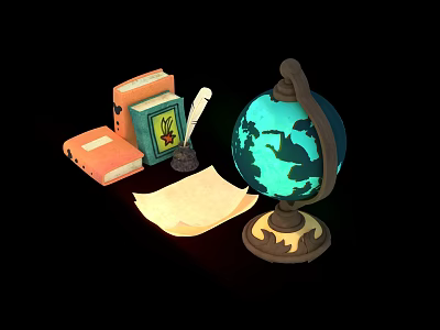 Vintage Decorative Ornament Set with Globe Books Quill Pen and Paper 3d model