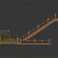 Landscape Components Featuring Wooden Stairs Stone Bridge And Stone Pedestals