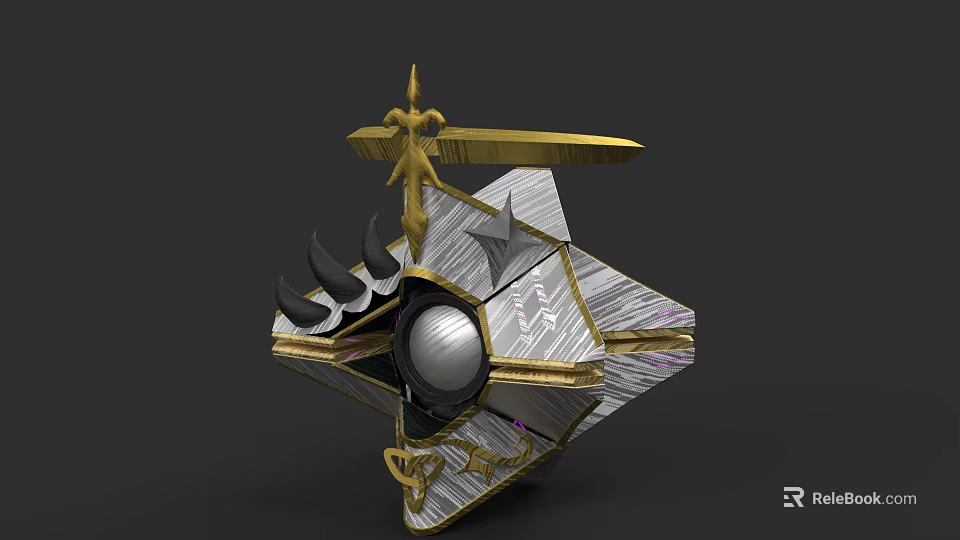 Game and Movie Character Design With Golden Accents Spikes Orb And Geometric Structure 3d model 
