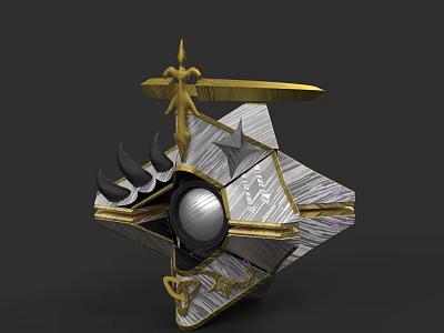 Game and Movie Character Design With Golden Accents Spikes Orb And Geometric Structure 3d model