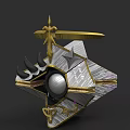 Game and Movie Character Design With Golden Accents Spikes Orb And Geometric Structure
