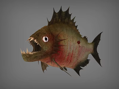Fierce Aquatic Fish With Sharp Teeth Large Eyes Red Spots On Body And Dorsal Spines 3d model