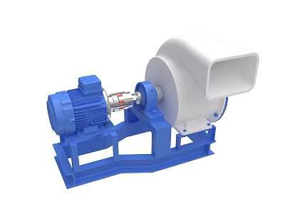 Industrial Blower Equipment with Blue Electric Motor White Housing and Sturdy Steel Base 3d model