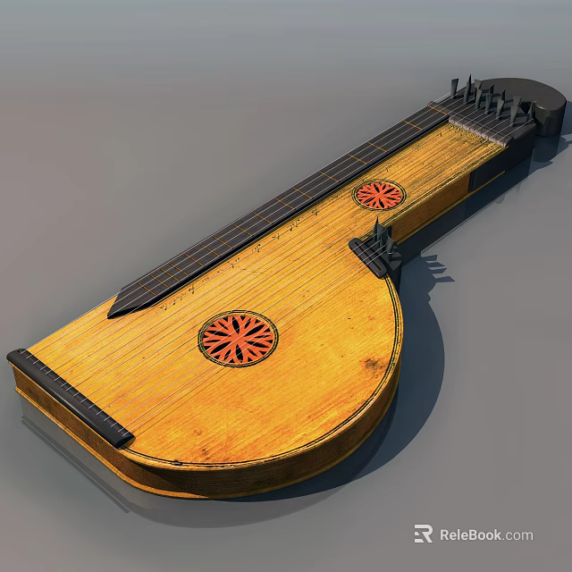 Vintage Classical Wooden Lute Instrument Featuring Artistic Decorative Patterns And Strings 3d model