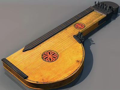 Vintage Classical Wooden Lute Instrument Featuring Artistic Decorative Patterns And Strings 3d model