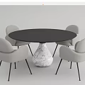 Modern Round Black Dining Table Set With White Marble Base And Four Gray Chairs 3d model