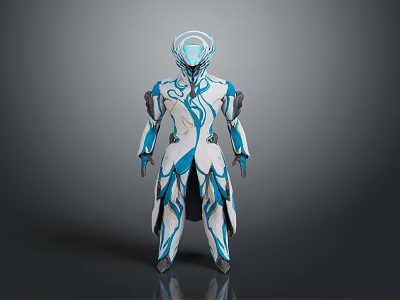 Futuristic Blue And White Tech Armor With Streamlined Design And Glowing Elements 3d model