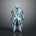 Futuristic Blue And White Tech Armor With Streamlined Design And Glowing Elements