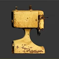 Vintage Yellow Rusty Sewing Machine With Aged Metal Base And Classic Design