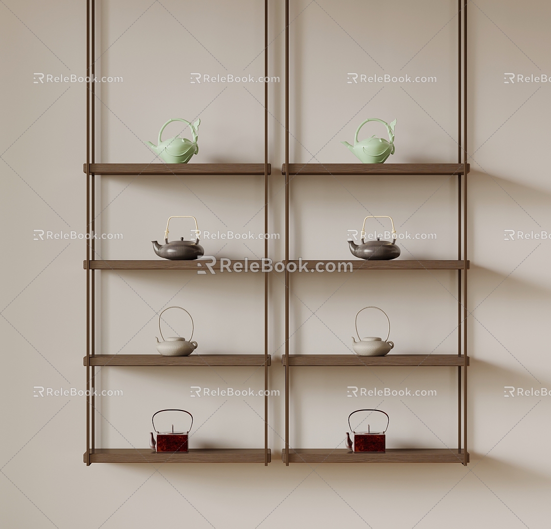 New Chinese Style Storage Rack Decorative Rack Tea Set 3d model