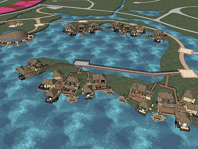 Waterfront Detached Villas Community Surrounded By Blue Water And Green Landscapes 3d model