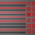 Traditional Decorative Lines In Red And Black With Square And Circular Geometric Patterns 3d model