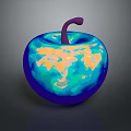 Vibrant Blue And Yellow Apple With Purple Stem And Shiny Surface Design