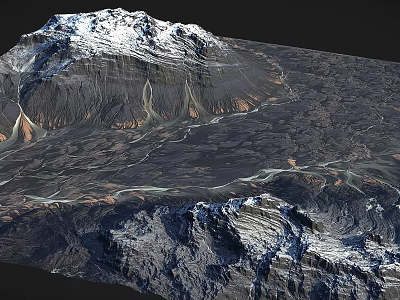 Majestic Mountain Scenery With Snowy Summits Winding Rivers And Rugged Terrain 3d model