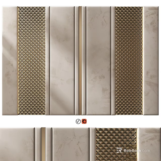 Elegant Modern Wall Decor Interior Design With Textured Panels And Golden Accents 3d model 
