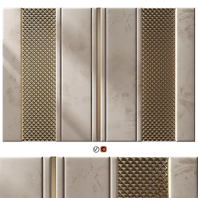 Elegant Modern Wall Decor Interior Design With Textured Panels And Golden Accents 3d model