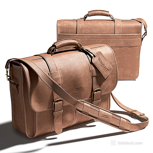 Brown Leather Business Bag With Adjustable Shoulder Strap And Metal Buckle Detail 3d model 