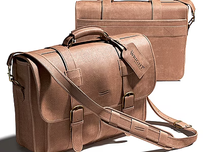 Brown Leather Business Bag With Adjustable Shoulder Strap And Metal Buckle Detail 3d model