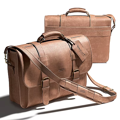 Brown Leather Business Bag With Adjustable Shoulder Strap And Metal Buckle Detail 3d model