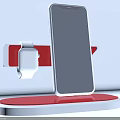 White Smartphone And Smartwatch With Red White Charging Stand Holder Design