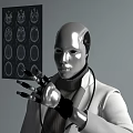 Intelligent Robot in White Coat With Stethoscope Analyzing Brain Scan 3d model