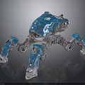 Blue Mechanical Spider With Multiple Robotic Legs White Emblem And Mechanical Structure Details 3d model