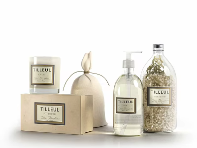 Essential Bathroom Accessories With Candle Cloth Bag Hand Soap Bottle And Storage Box 3d model