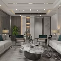 Modern Living and Dining Room Interior Design With Gray Flooring Green Chairs TV Wall