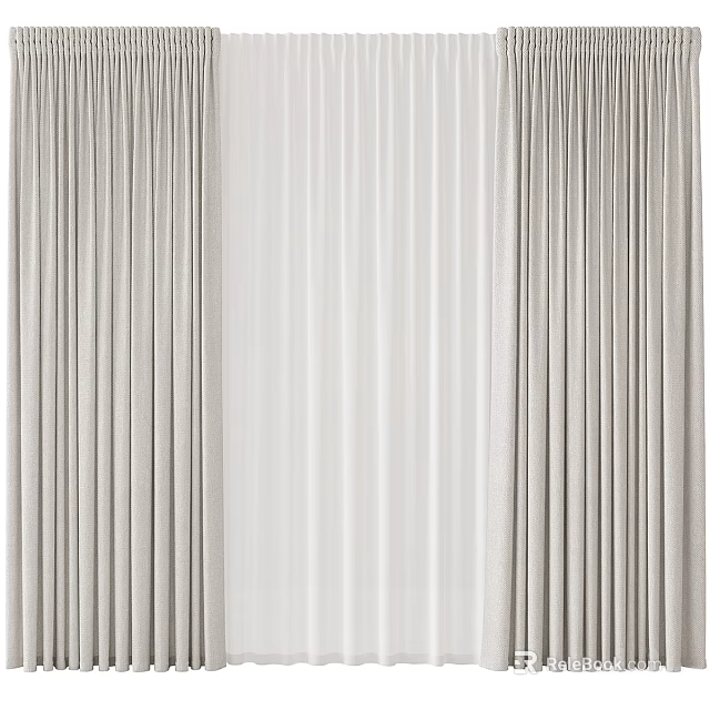 Light Gray Linen Curtains With Elegant Pleated Design And Soft Texture For Home Decoration 3d model 