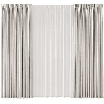 Light Gray Linen Curtains With Elegant Pleated Design And Soft Texture For Home Decoration 3d model