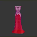 Man Designing Red Long Dress With Lace Decoration
