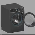 Black Front Load Washing Machine With Open Door Showing Inner Drum Control Panel And Knob 3d model