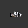 Cartoon Winter Scene With Snowy Trees Snowman And Sled With Cute Characters