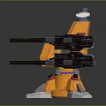 Yellow and Black Weapon With Multiple Barrels Pedestal Base and Radar Like Top Structure