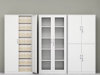 White Metal Bookcases With Glass Door Locking Storage And Folder Organization Shelves 3d model