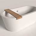 Modern White Freestanding Bathtub With Wooden Shelf For Relaxing Bathroom Interior