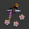 Colorful Game Movie Character In Pink Purple Outfit With Twin Tails And Cake Items