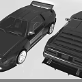 Two Vintage Black Sports Cars With Streamlined Body Tail Wing And Rear Grille Design