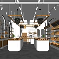Elegant Dessert Shop Interior With Wooden Shelves Display Counters And Fresh Pastries
