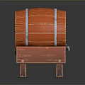 Orange Wooden Wine Barrel with Silver Metal Hoops on Wooden Stand with Legs