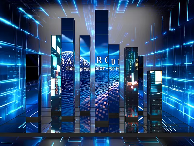 Tech Style Photo Spot With Neon Blue Structures 3d model