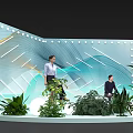 Photo Check In Spot With Curved Screen Wavy Lines Lighting Green Plants Round White Decorations