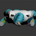 Stylish Digital Game Character With Teal Hair Blue White Jacket And Orange Object
