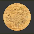Round Wooden Cutting Board With Intricate Carved Floral Patterns For Kitchen Use