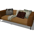 Cozy Brown Double Sofa With Multiple Decorative Pillows And Throw Blanket 3d model